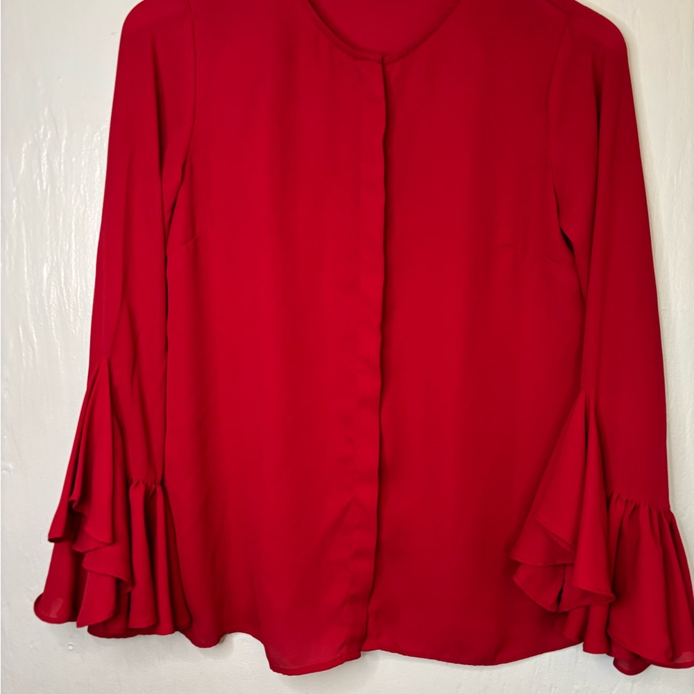Paz Torras Women's Red Ruffle-Sleeve Blouse from Spain